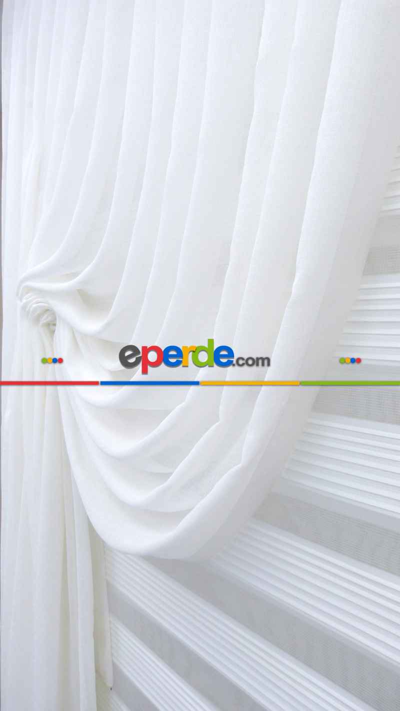 Mutfak - Dantel Örme Tül Perde Ve Kruvaze Perde Kalın Keten Doku Krem Açık- Krem Açık