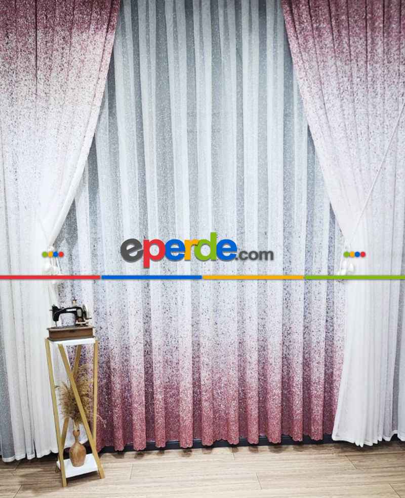 Mutfak - Üsten Dikim Renkli Pudra Püskürtme Tül Fon Perde