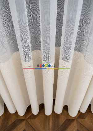 Hazır Ölçülü Krem Bantlı Tasarım Bambu Modern Tül Perde - Yüksek Kalite - Kurşunlu