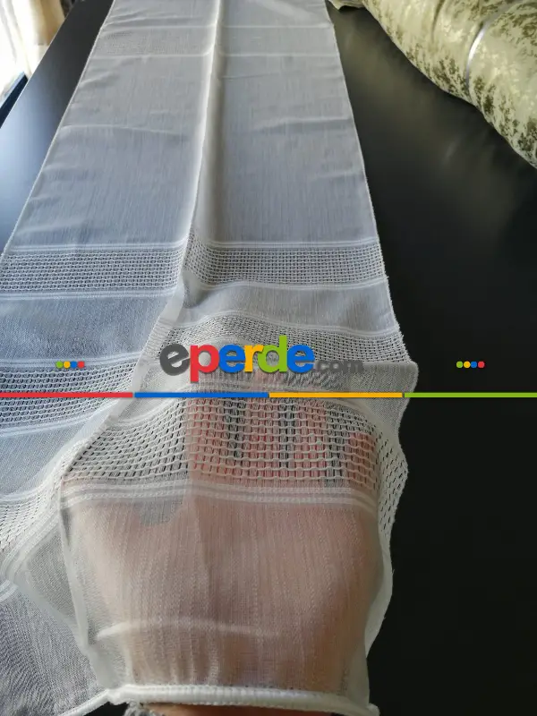 Bambu Vakko Enine Bantlı Tül Ekru