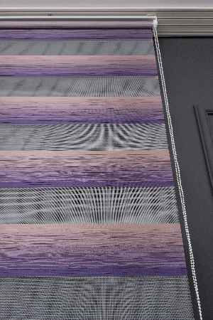 Zebra Perde - Mor Pudra Pembe Geçişli Kırık Pileli Zebra Perde