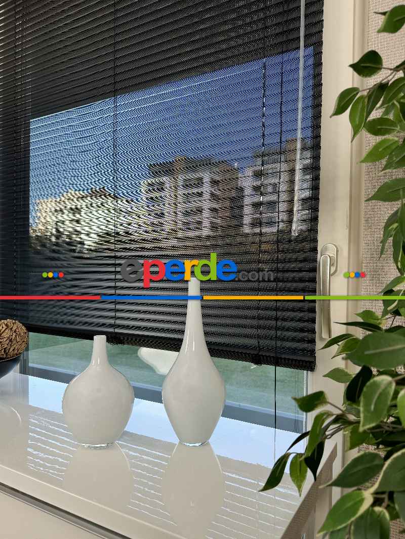Mutfak Jaluzi - Siyah Perfore (delikli) Alüminyum Jaluzi Perde - 25mm