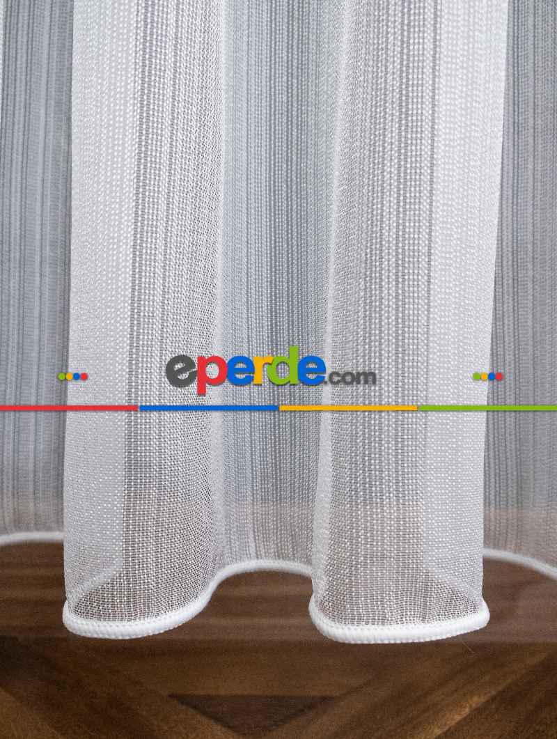 Mutfak Tül - Çizgili Beyaz Tül - Yüksek Kalite