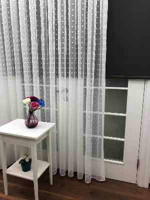 Puantiyeli Spor Desenli Tül Perde- Ekru - Kurşunlu Tül