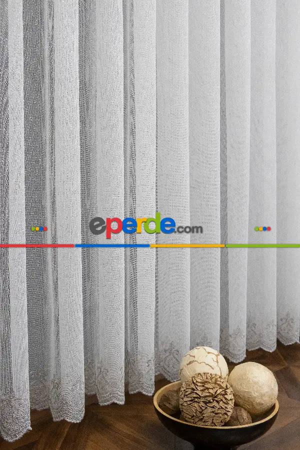 Salon Tül Perde - Şehrazat Fransız Danteli Etek Ucu Gri Renk Nakışlı Örme Tül