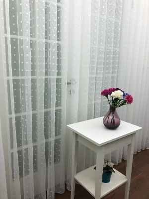 Puantiyeli Spor Desenli Tül Perde- Ekru - Kurşunlu Tül