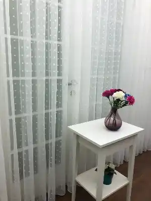 Puantiyeli Spor Desenli Tül Perde- Ekru - Kurşunlu Tül