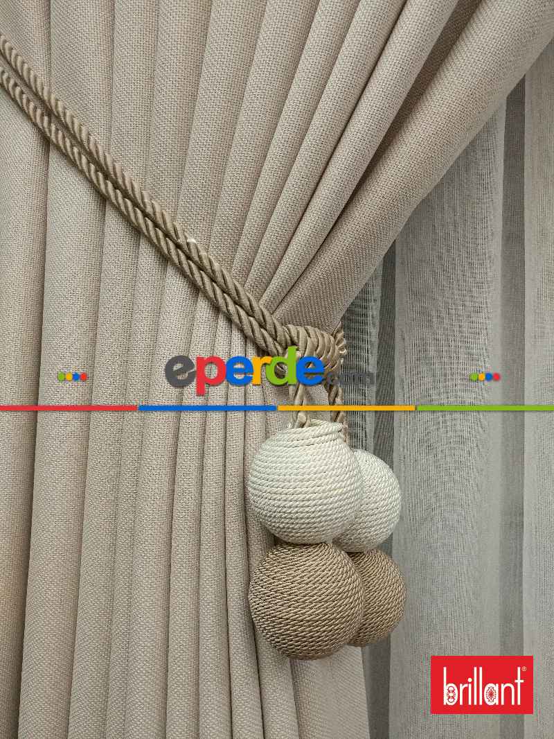 Brillant Keten Krem Açık Renk Düz Fon Perde - Krem Açık