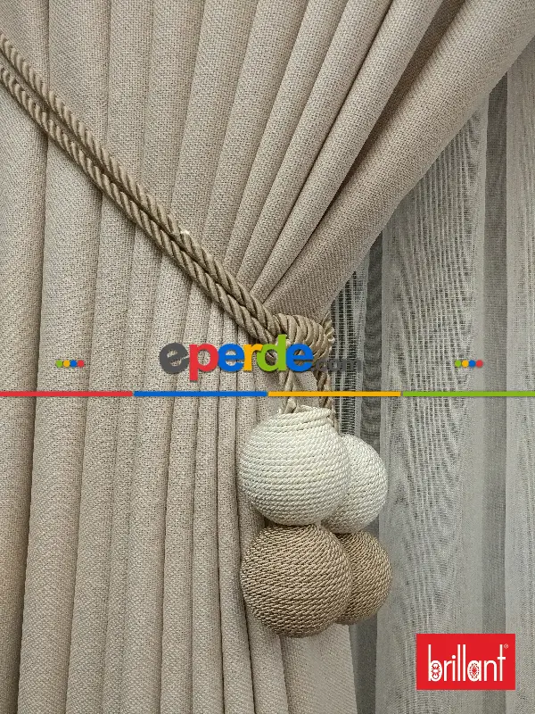 Yatak Odası - Brillant Keten Krem Açık Renk Düz Fon Perde - Krem Açık