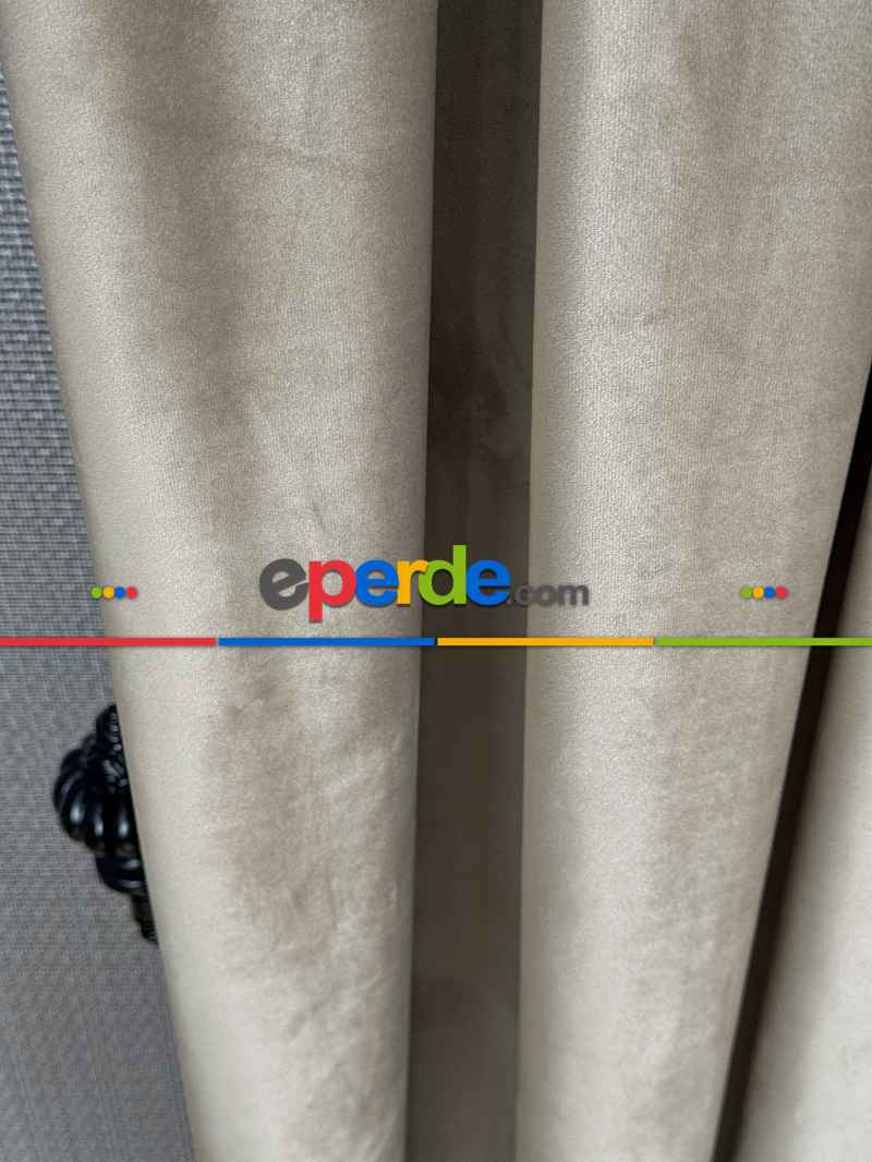 Yatak Odası - Bej İthal Kadife Fon Perde, Premium Kalite Serisi Kadife Fon Perde