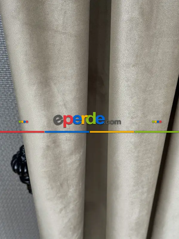 Yatak Odası - Bej İthal Kadife Fon Perde, Premium Kalite Serisi Kadife Fon Perde