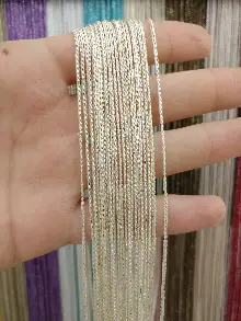 Mutfak İp Perde - Beyaz Altın Rengi İp Perde İnce Zincir Simli Serisi- Beyaz-altın