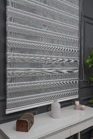 Zebra Perde - Yarım Pilise - Gümüş Simli Renk Geçişli Zebra Perde