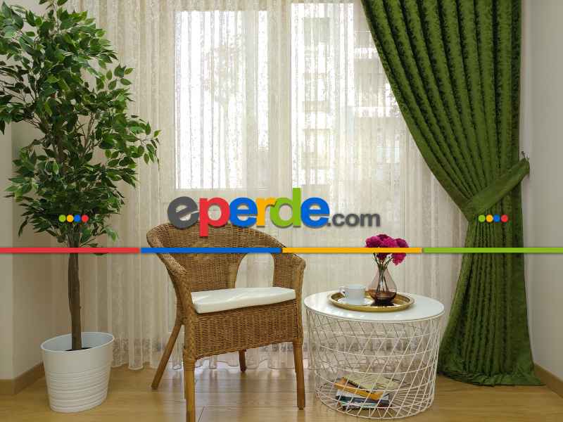 Yeşil Duz Jakar Fon Perde (150)- Yeşil