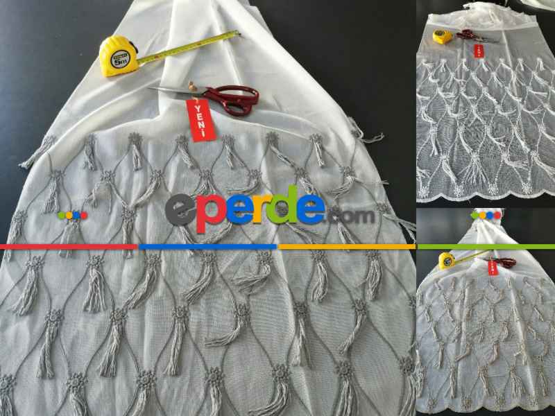 Oturma Odası - Yeni Sezon Fantazi Brode Bambu Zemin Tül Perde - 3 Renk Seçenekli