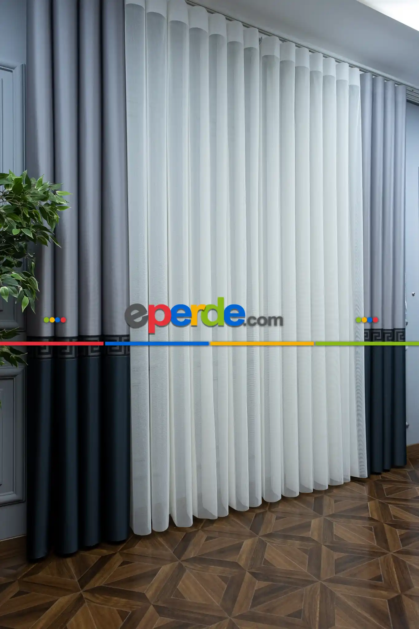 Lens Akıllı Dikey Tül Perde Versace-42- Çok Renkli 2