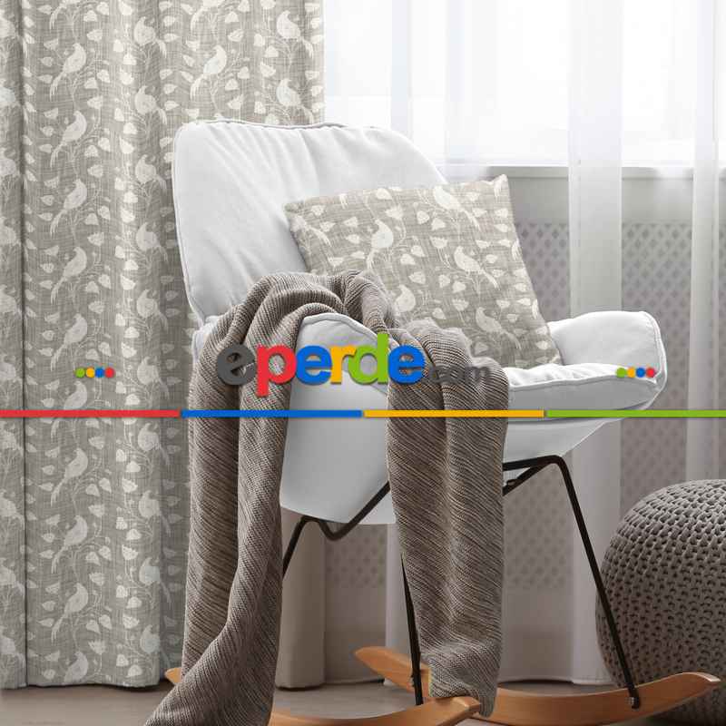 Oturma Odası Fon Perde Evim1597 Kumaşı Kalındır Duck Bezi Değildir- Mavi-beyaz