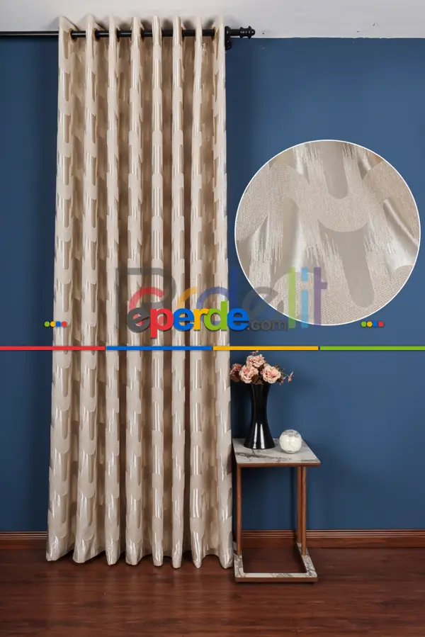 Avantgarde Krem Dalgalar Desenli– Modern Jakar Dokuma Fon Perde