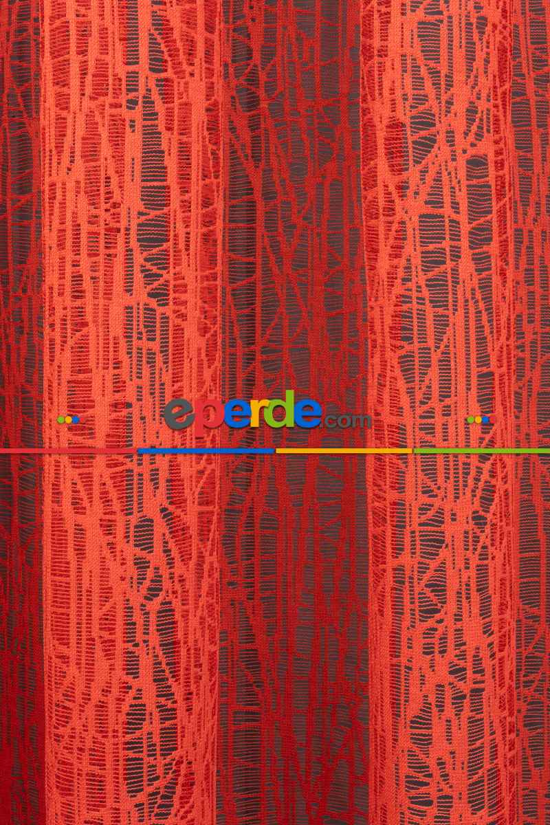 Kırmızı Tül Perde - Cam Kırığı Desen Tül Perde