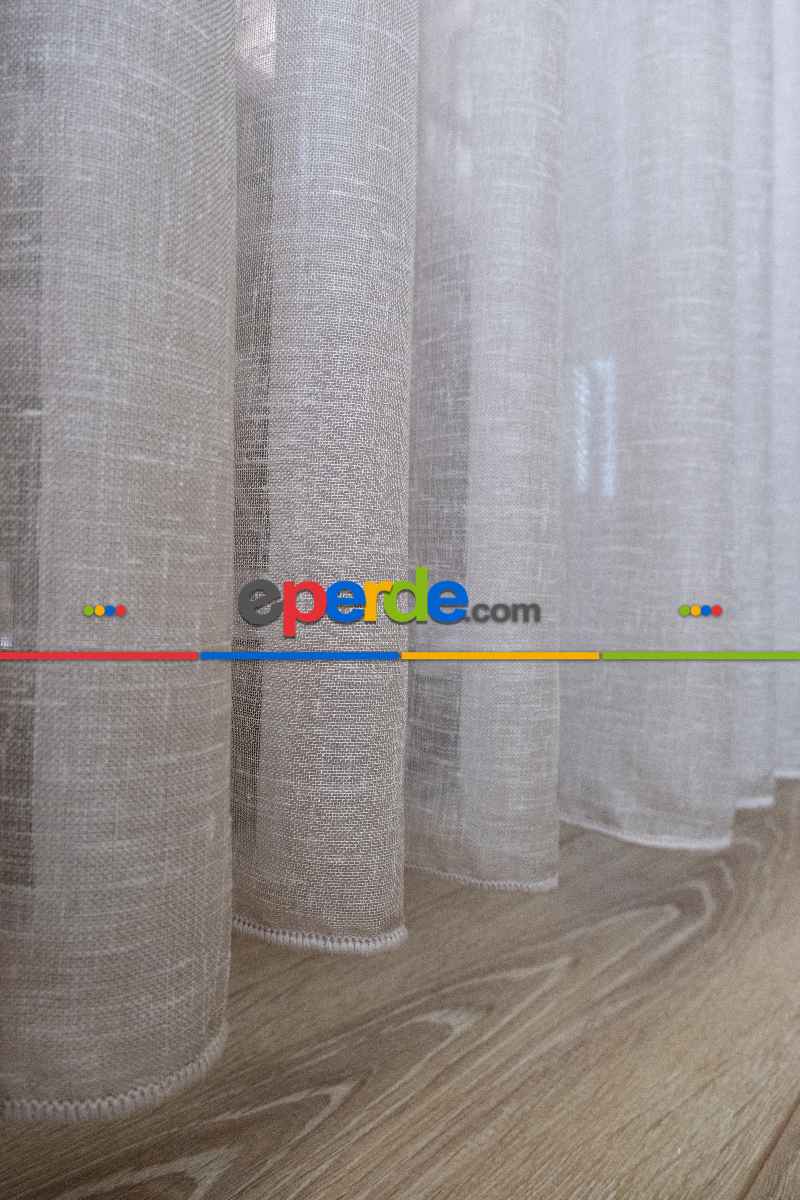 Salon - Sütlü Kahve Zemin Tül Keten Efektli İplikten Ütü İstemez 1.kalite