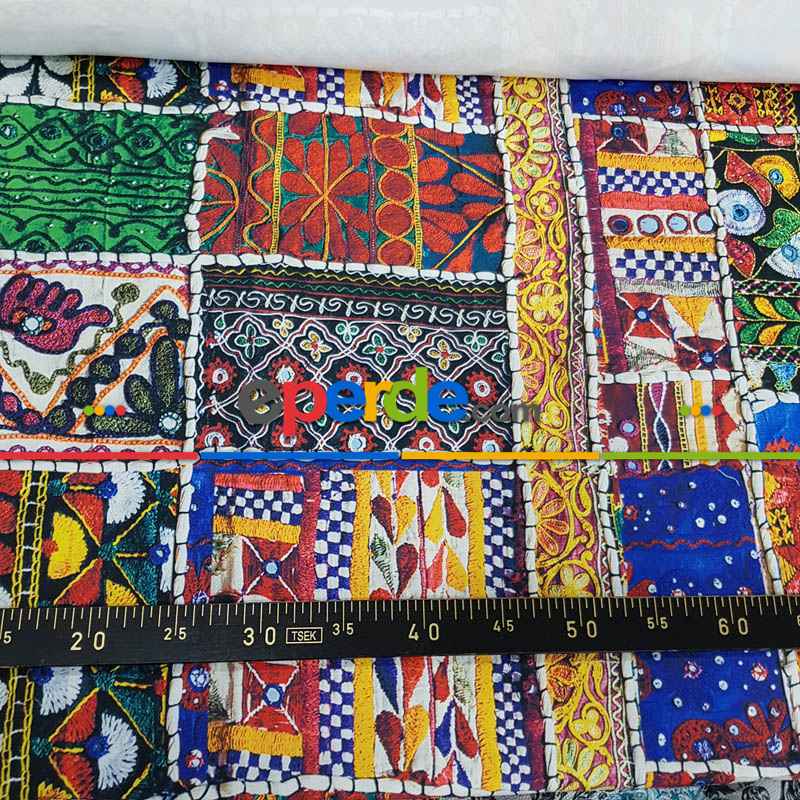 Etnik Desenli Fon Perde Evm553 Kumaşı Kalındır Duck Bezi Değildir-  Çok Renkli 2