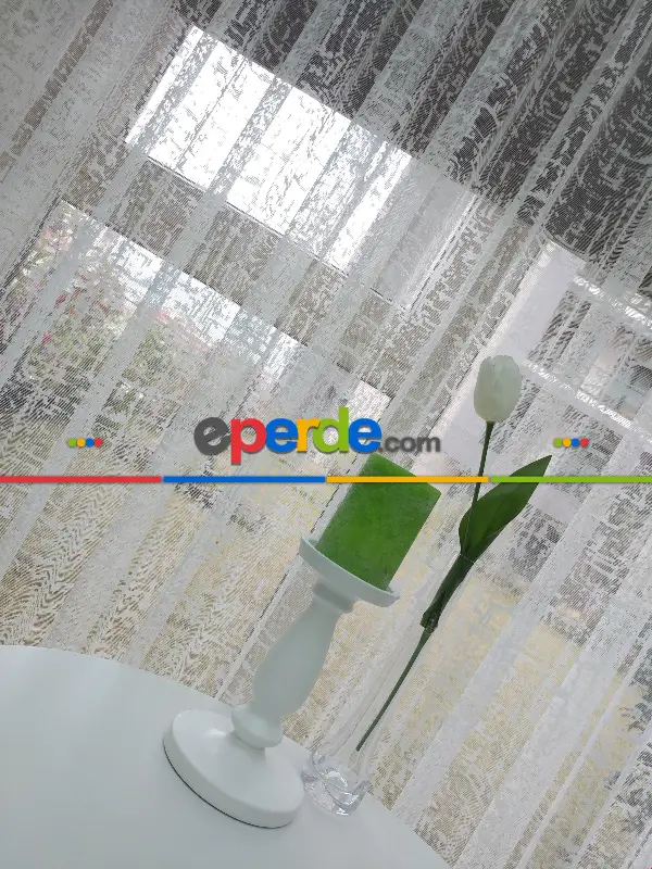 Salon Yatak Odası Fransız Dantel 2021 Tül Perde- Ekru Patine Desenli