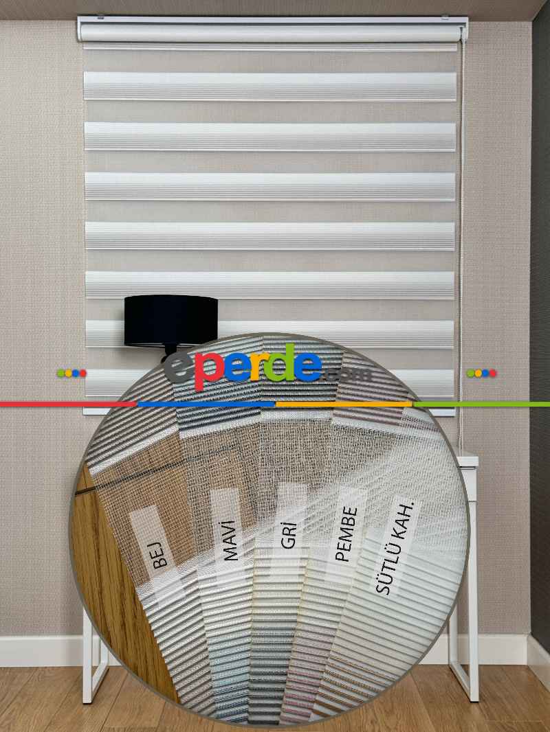 Genç Odası Ekru Bej Degrade Geçişli Dar Pliseli Zebra Perde, Standart Metal Kasalı Yüksek Kalite Kornişe Kolay Montaj Seçenekli