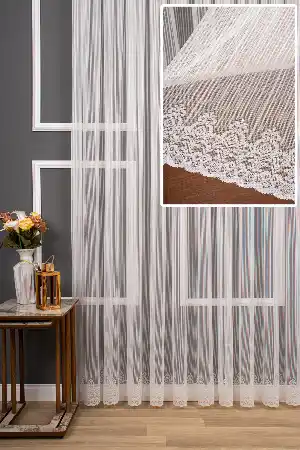 Çizgili Etek Damask Tül Perde Pa 7041