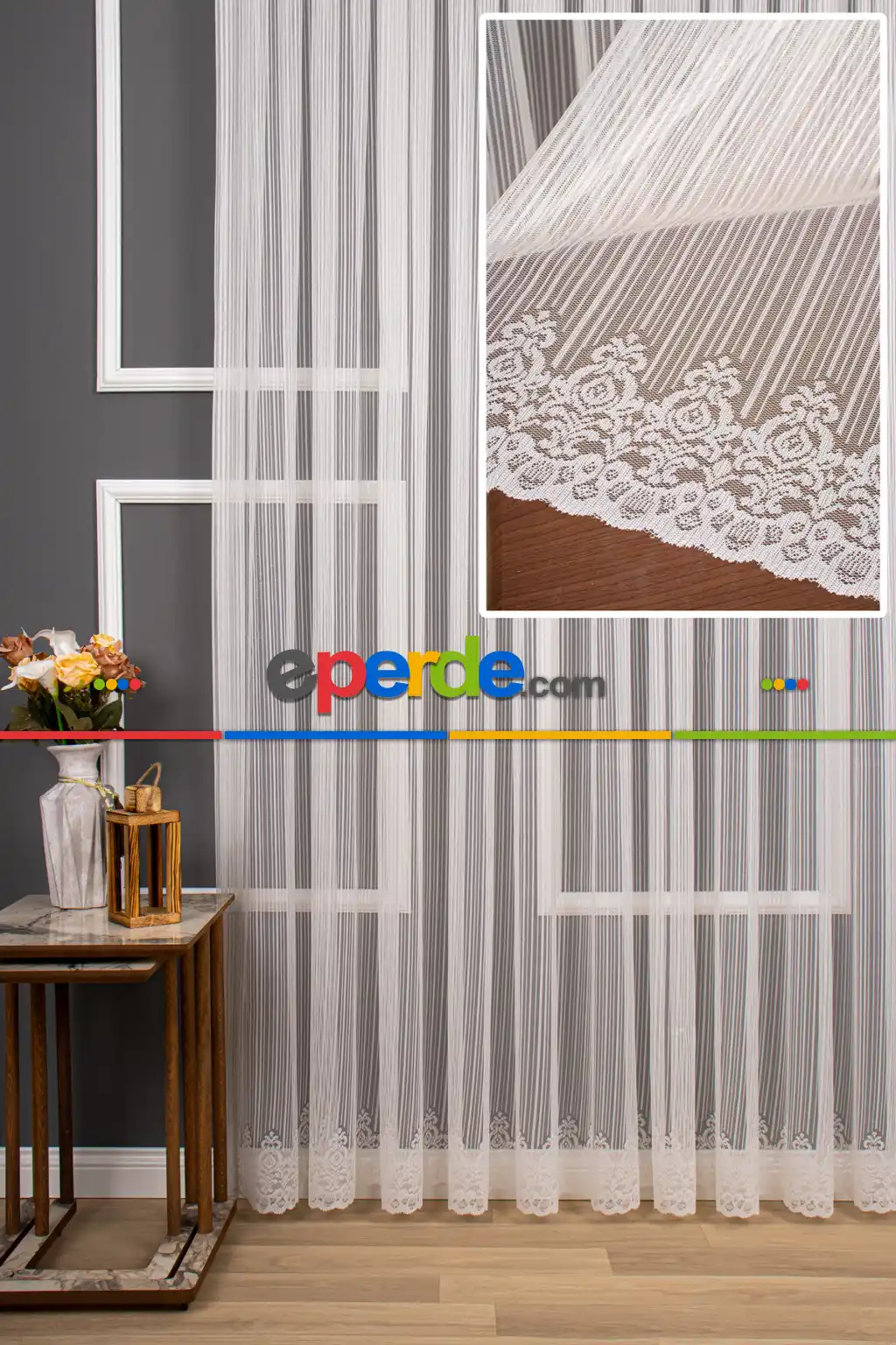 Çizgili Etek Damask Tül Perde Pa 7041