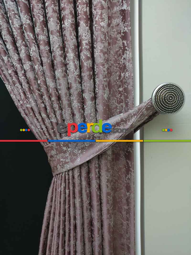 Pudra Krem Desenli Jakar Fon Perde (180cm En)- Pudra