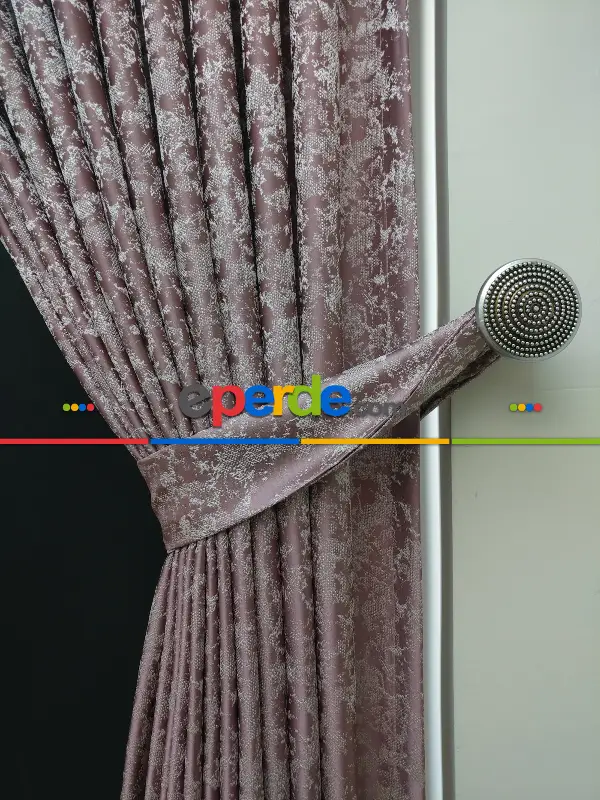 Pudra Krem Desenli Jakar Fon Perde (180cm En)- Pudra