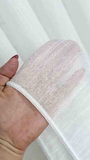 Ekru Bambu Keten Tül Perde, Daha Gramajlı, Ütü İstemez, Premium Seri, Kurşunlu Etek