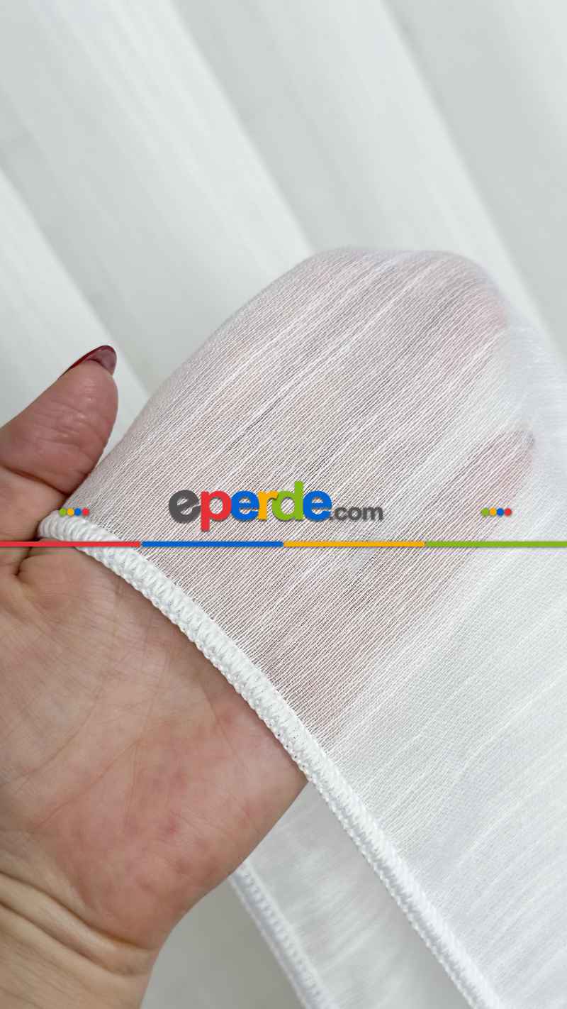 Ekru Bambu Keten Tül Perde, Daha Gramajlı, Ütü İstemez, Premium Seri, Kurşunlu Etek