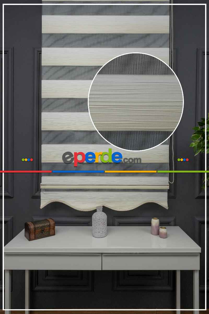 Salon Zebra Perde - Krem Renginden Bej Rengine Geçişli Plise Zebra Perde - Kornişe Kolay Montaj Ayağı Seçenekli - Standart Metal Kasalı