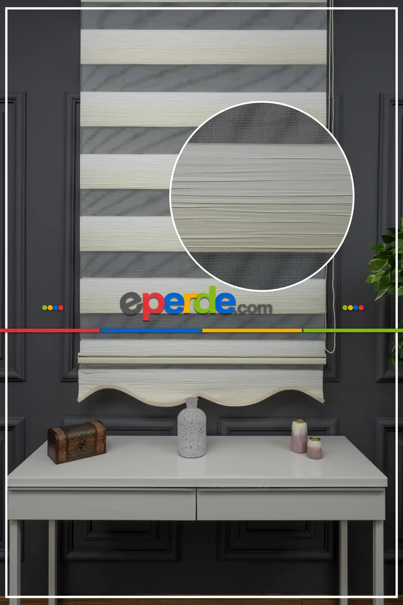 Krem Renginden Bej Rengine Geçişli Plise Zebra Perde - Kornişe Kolay Montaj Ayağı Seçenekli - Standart Metal Kasalı