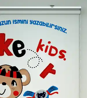 Ayıcık Ve Tavşan Özel Baskılı Stor Perde- Mavi-kırmızı-kahve