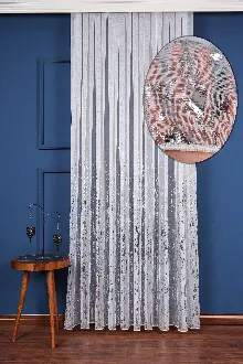 Salon Tül - Empoli Dijital Baskılı Tül Perde Ekru-gümüş