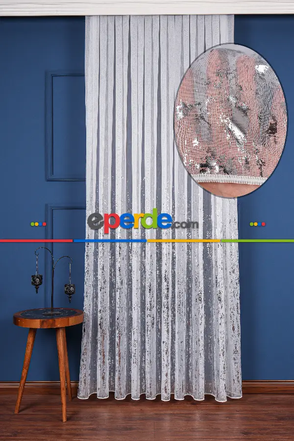 Salon Tül - Empoli Dijital Baskılı Tül Perde Ekru-gümüş