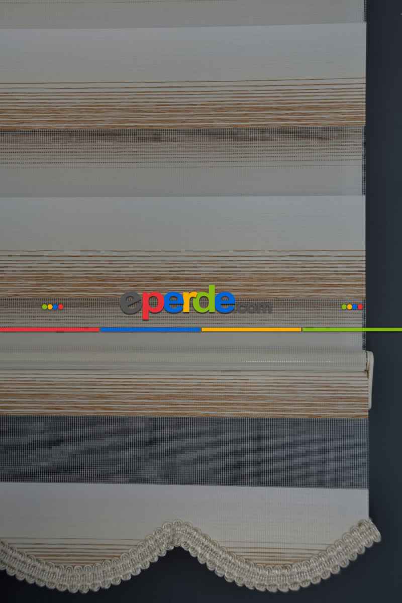 Halim Perdesan Yz-02 Beyaz, Krem & Karamel Renk Etekli Veya Eteksiz Zebra Stor Perde