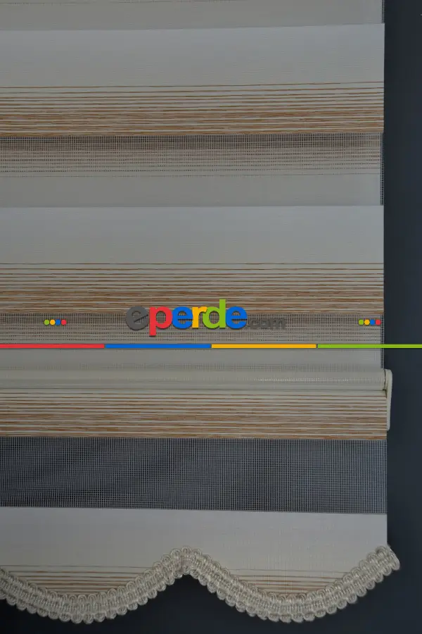 Halim Perdesan Yz-02 Beyaz, Krem & Karamel Renk Etekli Veya Eteksiz Zebra Stor Perde