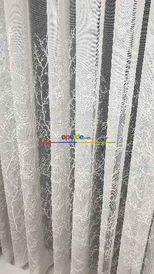 Selvi Ağaç Desenli İşlemeli Kırışmaz Ütü İstemez Tasarım Tül Perde