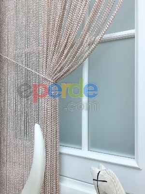 Pudra Pembe Bukle İp Perde- Pembe Pudra Pembe