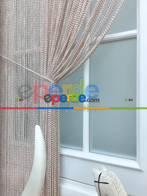 Pudra Pembe Bukle İp Perde- Pembe Pudra Pembe