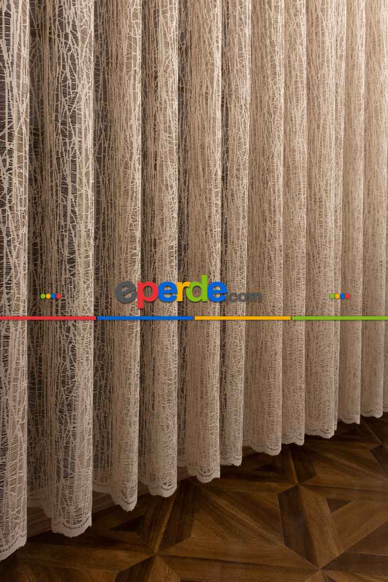 Yeni Tasarım Moda Cam Kırığı Örme Tül Perde Bej-vizon- Açık Kahve