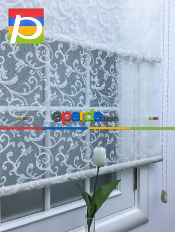 Dantel Çiftli Sistem Tül Stor Perde,ekru Renk- Ekru