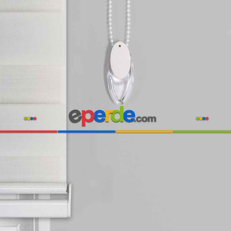 Brillant Beyaz/krem Boncuklu Boncuksuz Zebra Perde- Beyaz