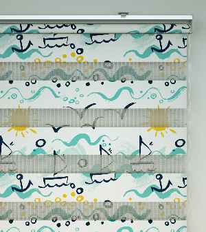Çocuk Odası Zebra Perde - Denizci Desen Baskılı Zebra Perde- Mavi-Sarı-Beyaz-Su Yeşili