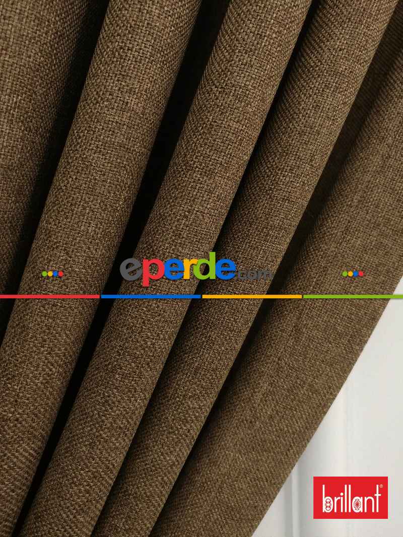 Brillant Keten Kahve Renk Düz Fon Perde - Kahve Açık