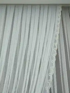 Fansız Dantel Tül Perde Etek Ucu Nakış (güpür) İşlemeli -hazır Dikili Sık Pile- Bej-Ekru