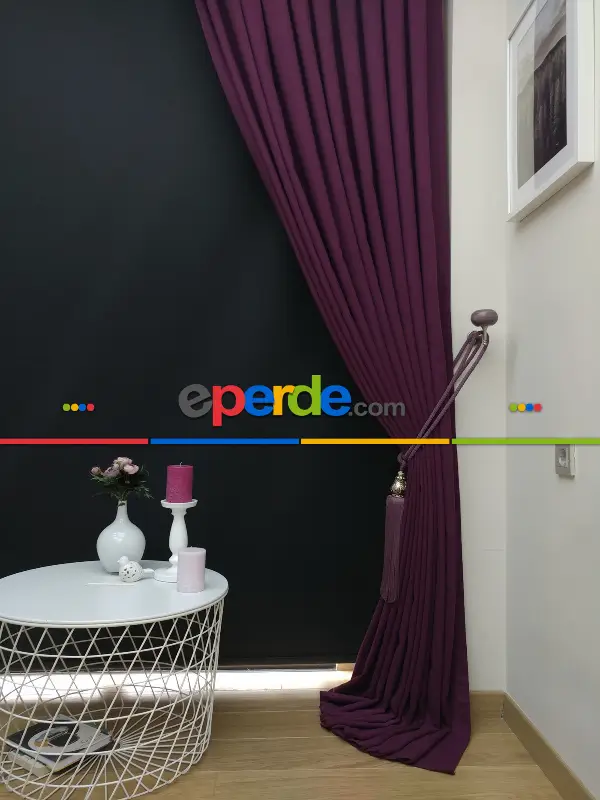 Düz Renk Dökümlü Fon Perde (180)- Mor